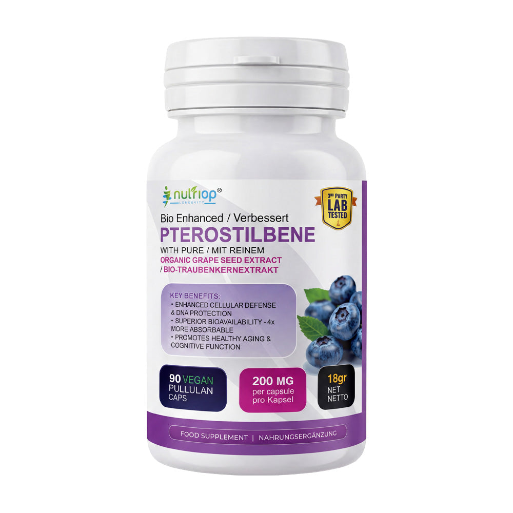 Nutriop® Pterostilbene Extreme + Grape Seed Extract — High-Absorption SIRT1 Activator (90 Capsules)