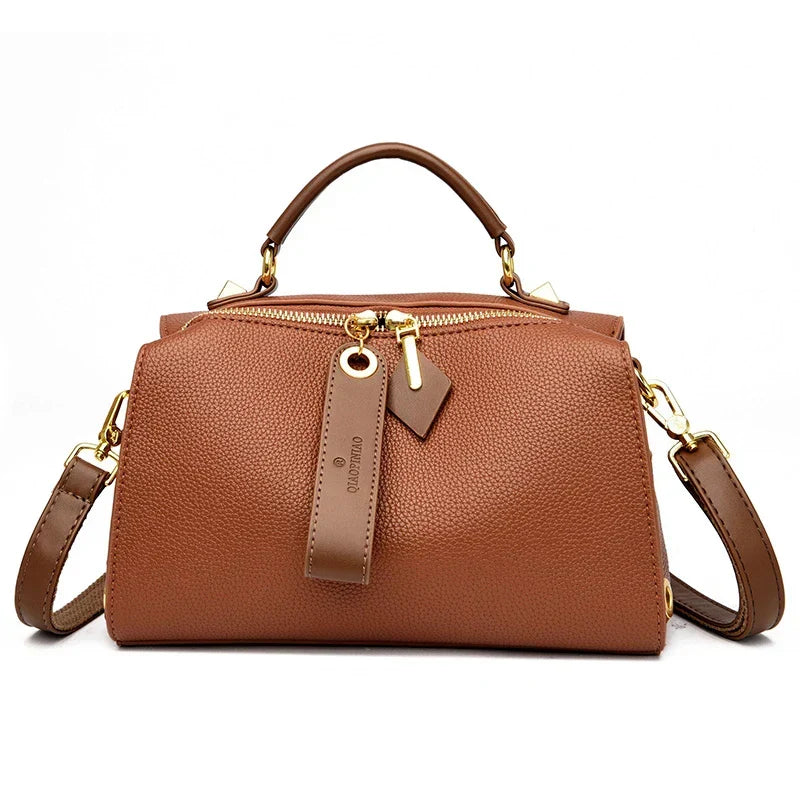 Crossbody Tote Bag Solid PU Leather Shoulder Women (Yellow)