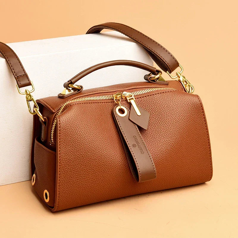 Crossbody Tote Bag Solid PU Leather Shoulder Women (Yellow)