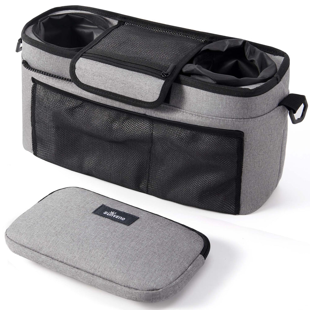 SUNVENO Universal Stroller Organizer with Insulated Cup Holder Detachable Phone Bag