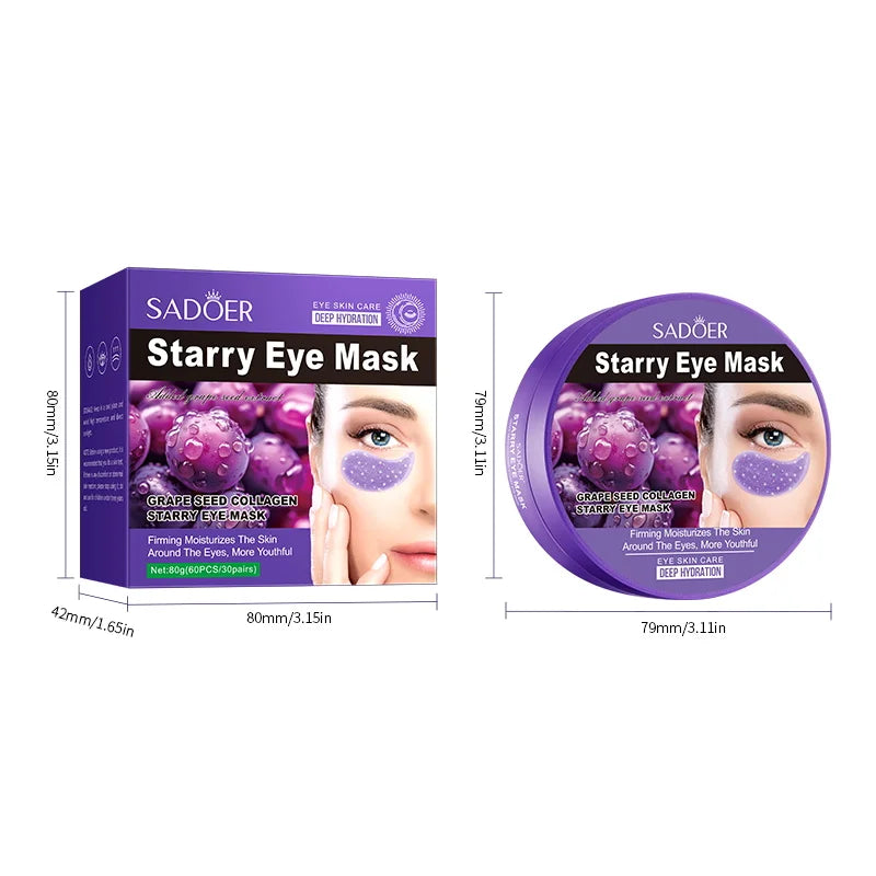 60pcs SADOER Grape Crystal Collagen Eye Mask Anti Dark Circles Under The Eyes Moisturizing Anti-Wrinkles Anti-Aging Eye Patches