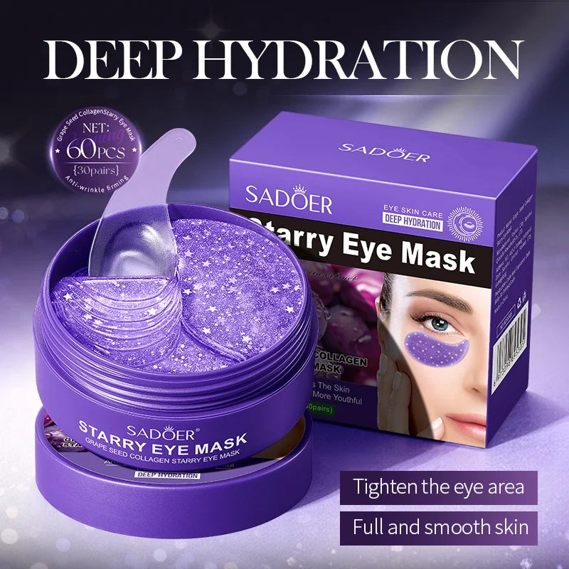 60pcs SADOER Grape Crystal Collagen Eye Mask Anti Dark Circles Under The Eyes Moisturizing Anti-Wrinkles Anti-Aging Eye Patches