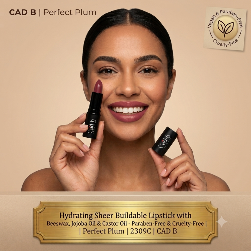 Hydrating Sheer Buildable Lipstick with Beeswax, Jojoba Oil & Castor Oil – Paraben-Free & Cruelty-Free | Perfect Plum | 2309C | CAD B