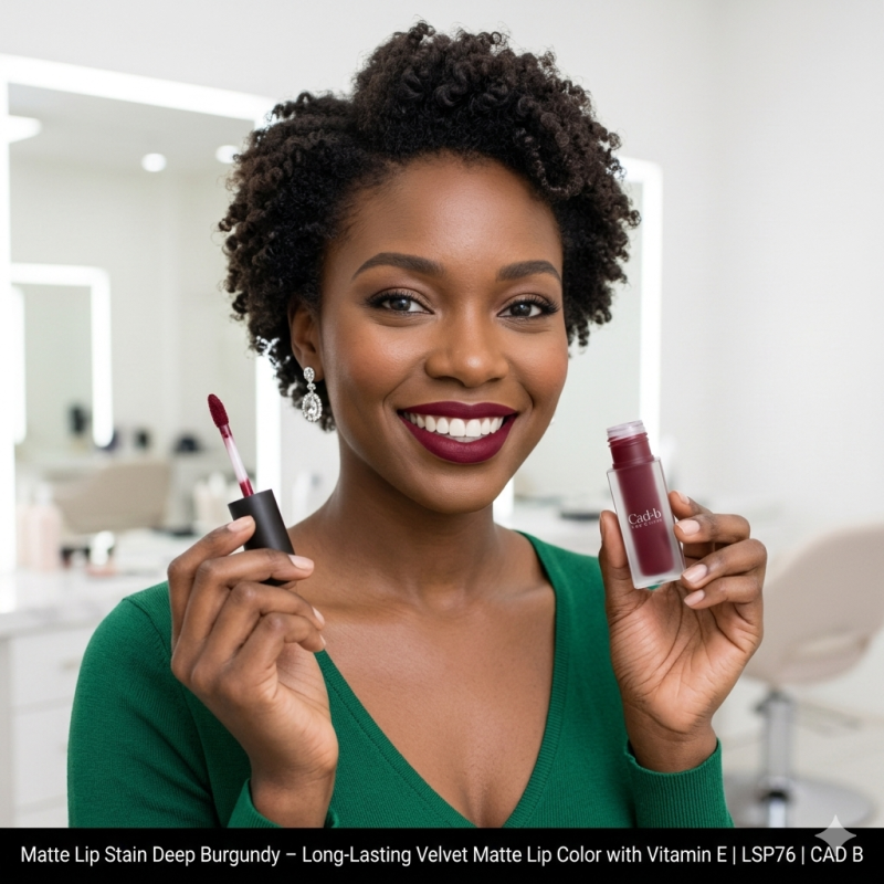 Matte Lip Stain Deep Burgundy – Long-Lasting Velvet Matte Lip Color with Vitamin E | LSP76 | CAD B