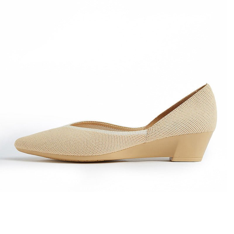 Minimalist Heart Heel Pointed Toe Knit Flats – Low Wedge Princess Shoes