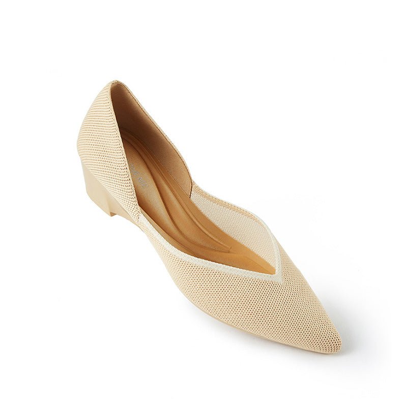 Minimalist Heart Heel Pointed Toe Knit Flats – Low Wedge Princess Shoes