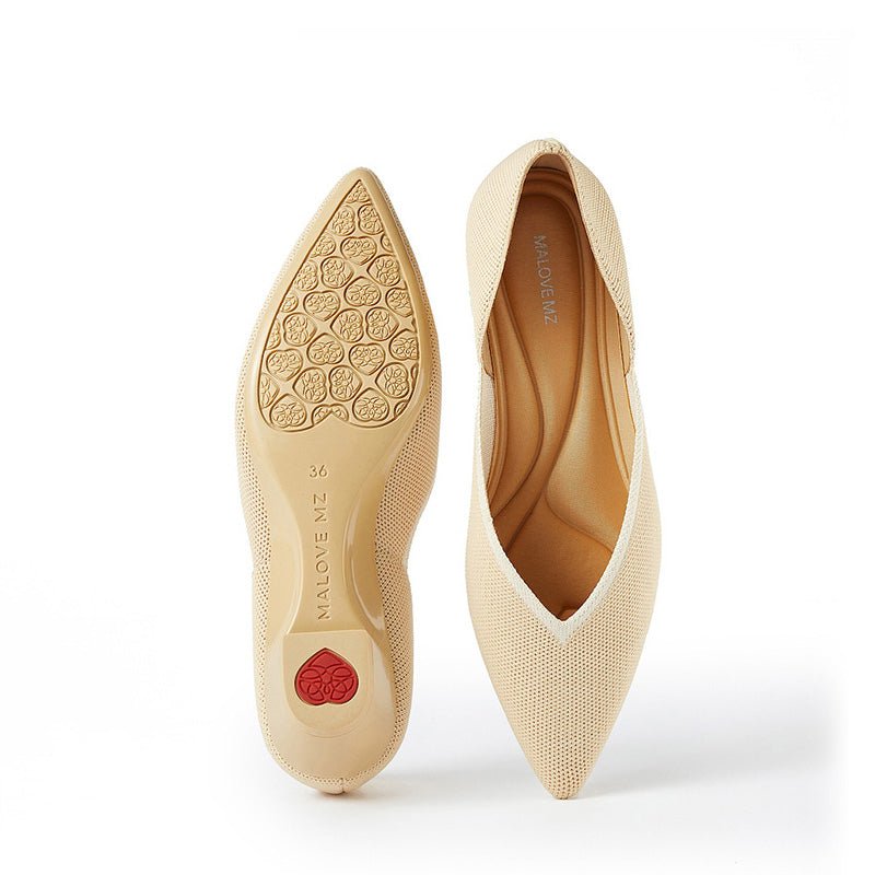 Minimalist Heart Heel Pointed Toe Knit Flats – Low Wedge Princess Shoes