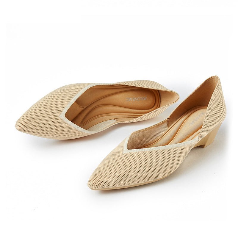Minimalist Heart Heel Pointed Toe Knit Flats – Low Wedge Princess Shoes