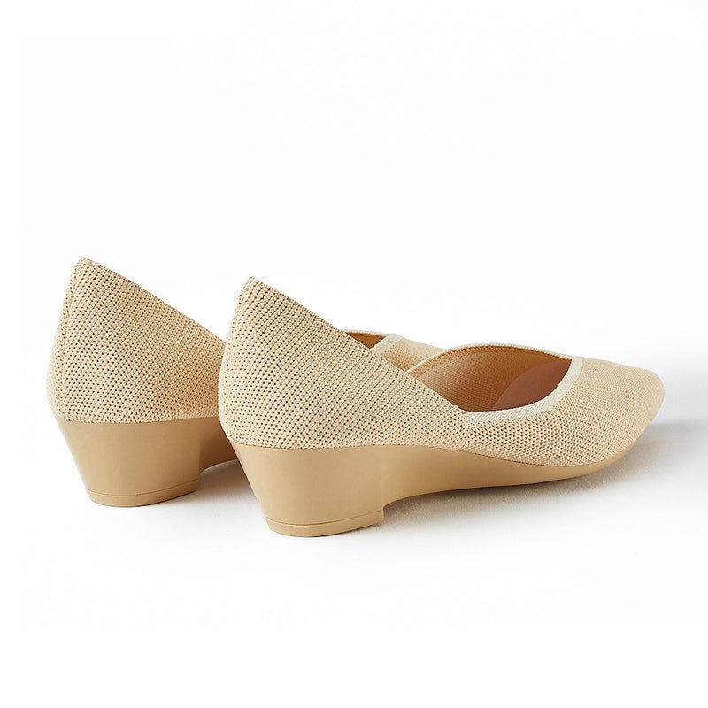 Minimalist Heart Heel Pointed Toe Knit Flats – Low Wedge Princess Shoes